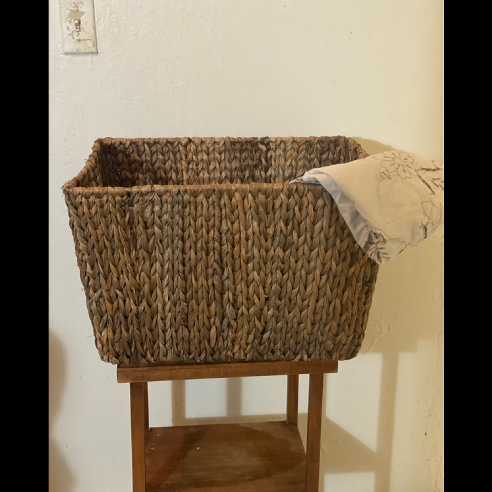 Westelm Over sized Seagrass Metal frame basket.